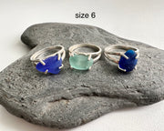 cobalt blue sea glass ring