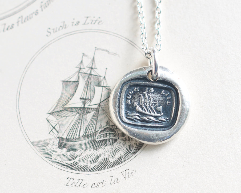 such is life ship wax seal necklace