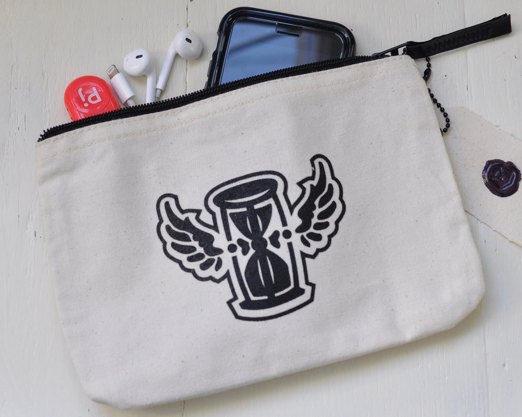 winged hourglass zipper pouch