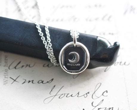crescent moon wax seal necklace