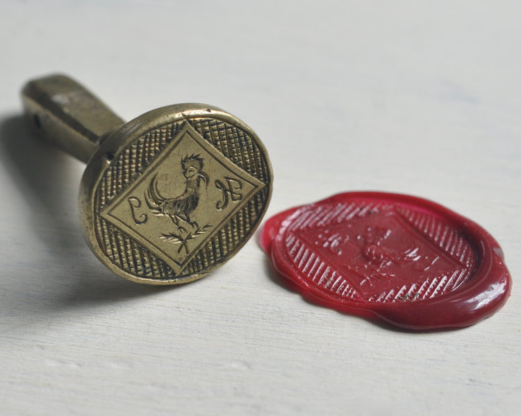 antique rooster wax seal - antique desk wax seal