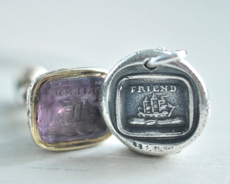 FRIEND ship wax seal necklace