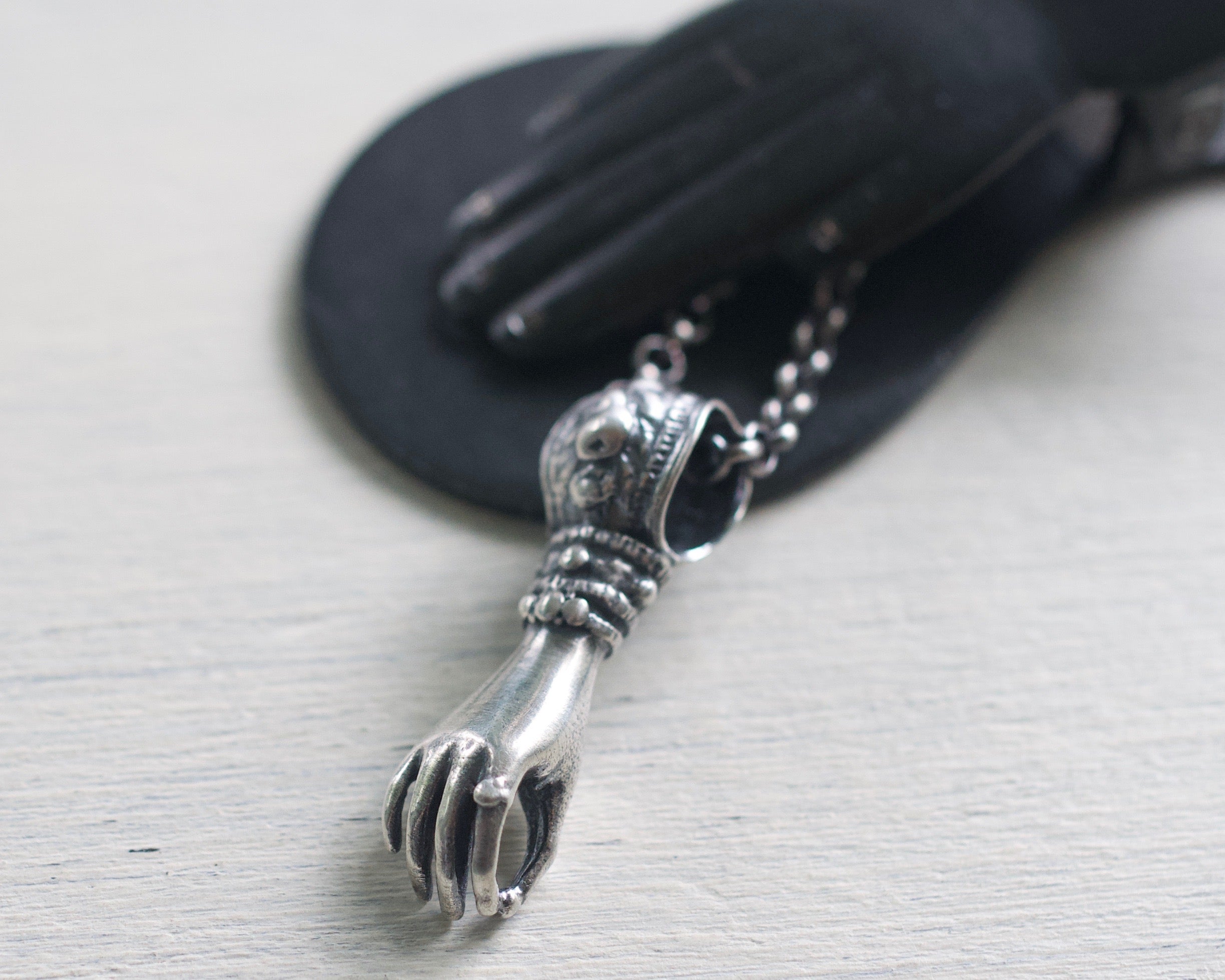 Victorian hand holding charm holder necklace pendant - figural