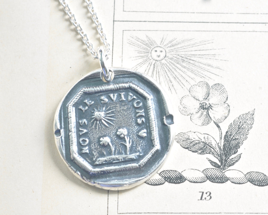 sun and flowers wax seal necklace