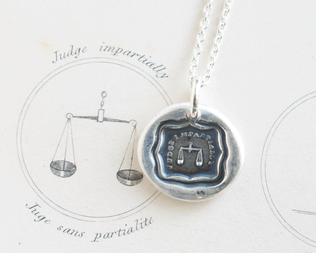 scales of justice wax seal necklace