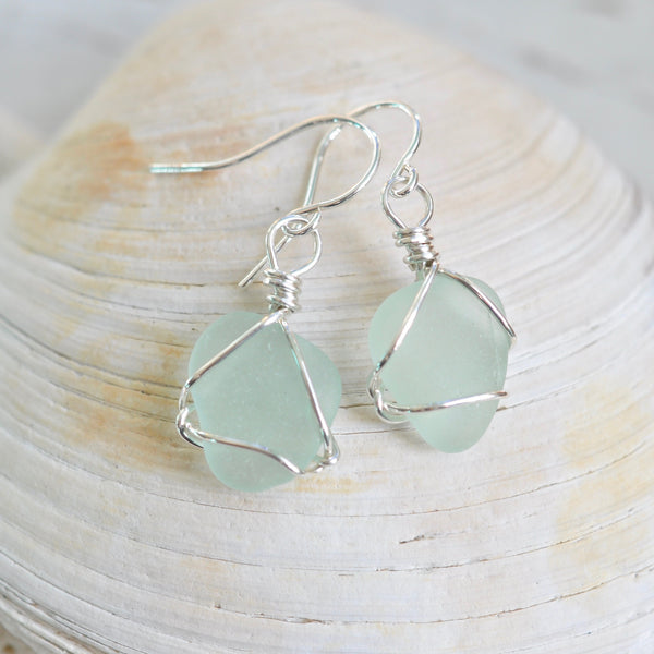 Clear Sea Glass French Wire Earrings - Relish, Inc. Store
