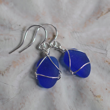 cobalt blue sea glass earrings
