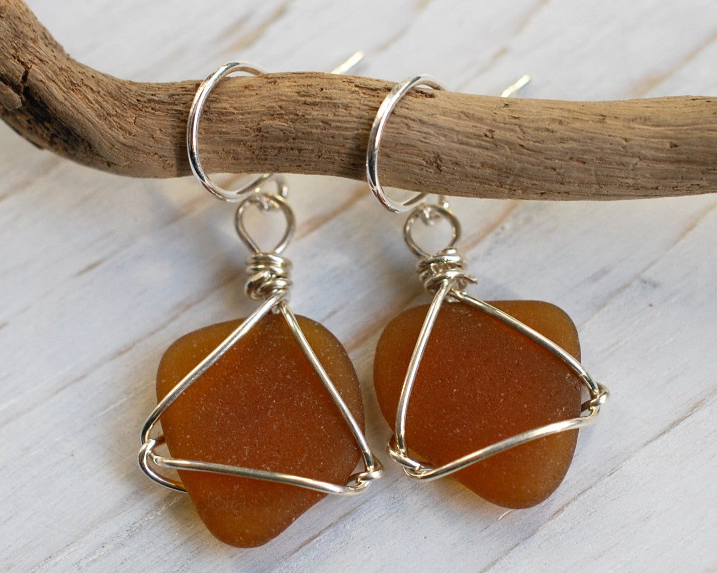 sea glass earrings in brown suegray jewelry