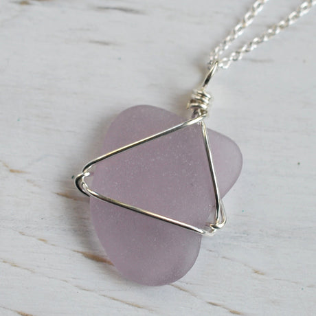 lavender sea glass necklace pendant