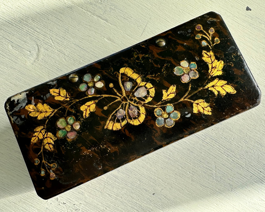 inlaid abalone shell flowers and butterfly keepsake box