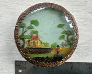 antique trinket box - a home scene diorama under glass cartonnage box