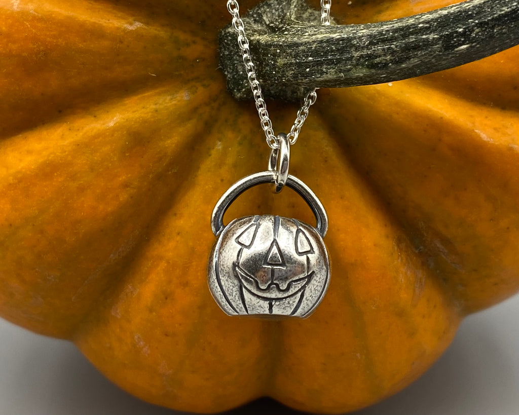 Jack O'Lantern pumpkin pail necklace pendant - Halloween jewelry