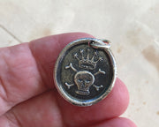skull and crossbones wax seal necklace - crowned skull and bones
