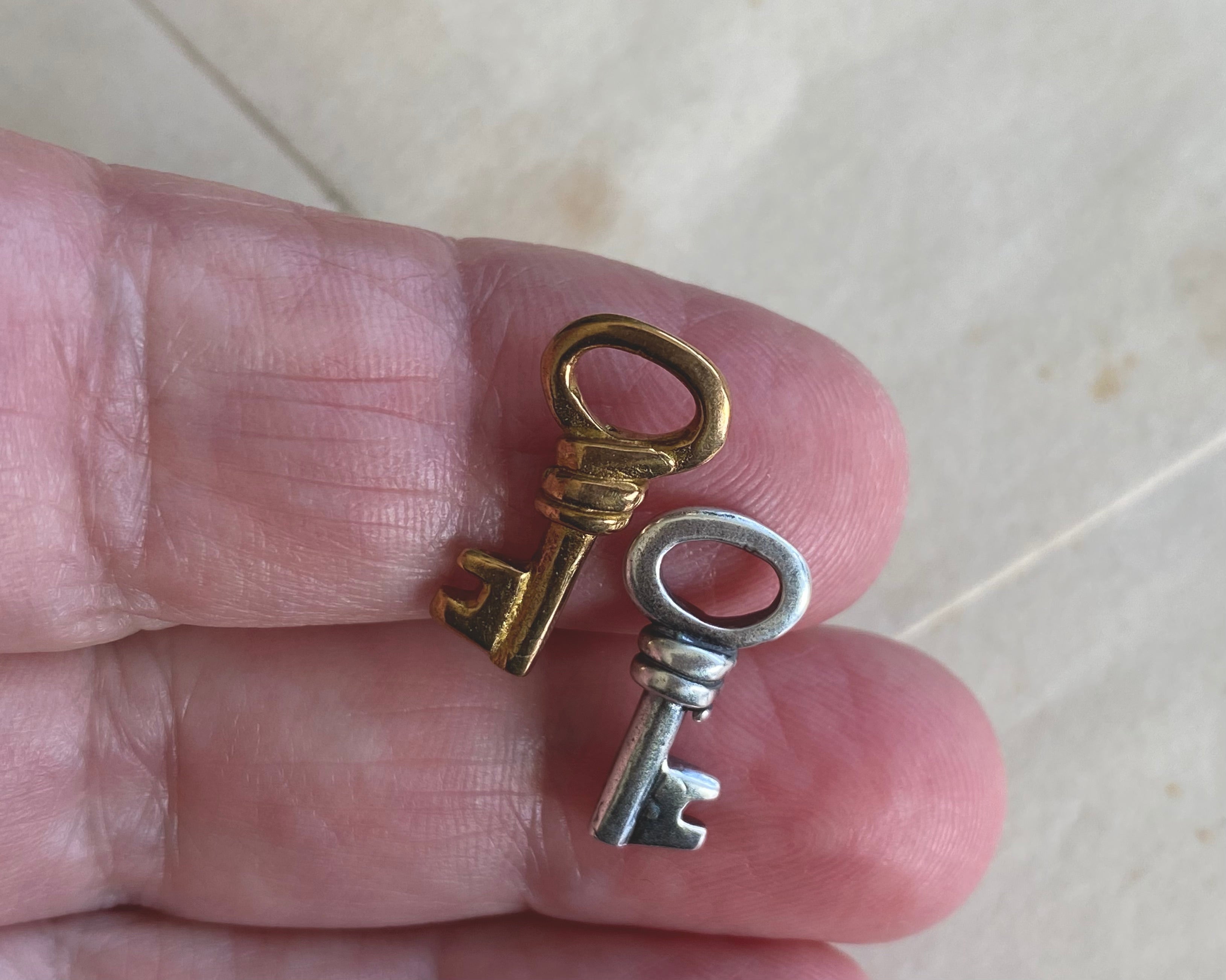 skeleton key necklace charm - tiny silver or bronze key | suegray jewelry