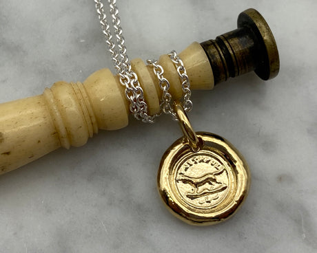 gold dog wax seal necklace