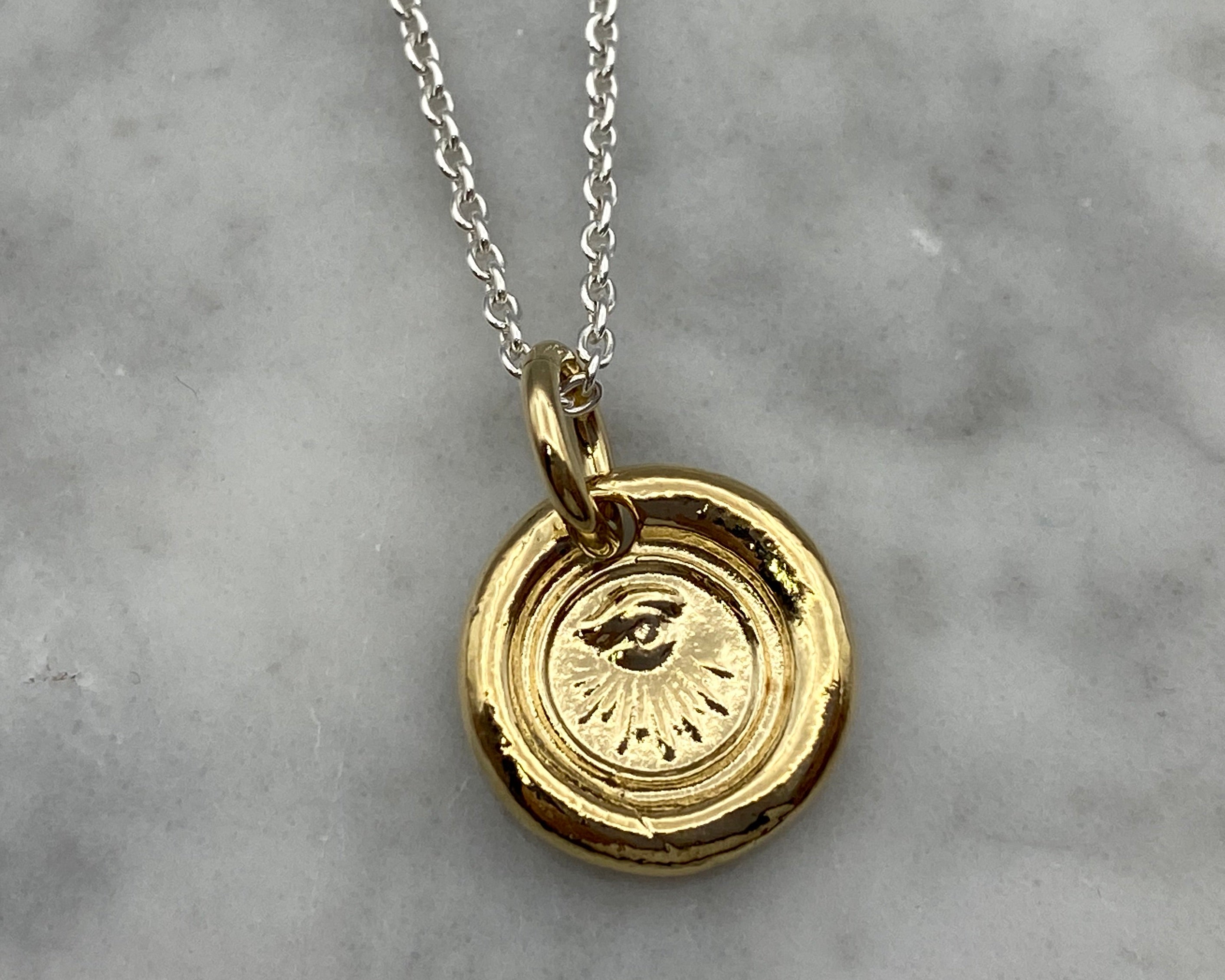 eye wax seal necklace charm - all seeing eye - gold wax seal jewelry