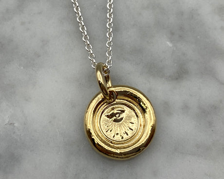 gold eye wax seal necklace