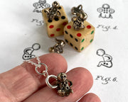 tiny little people doll dice pendant charm - bronze dice - ornamental dice