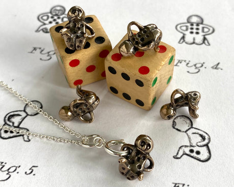 tiny little people doll dice pendant charm - bronze dice - ornamental dice