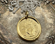 gold skull and bones wax seal necklace