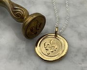 gold fleur de lis wax seal necklace