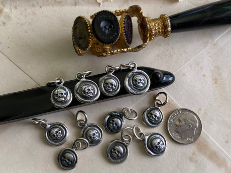 skull necklace charm - small skull wax seal pendant - memento mori jewelry
