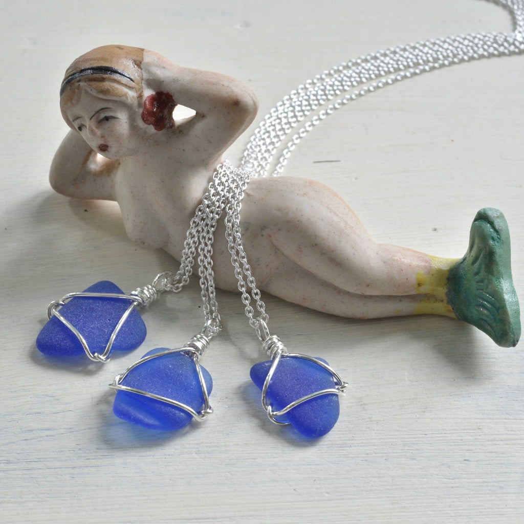 cobalt blue sea glass necklace pendant