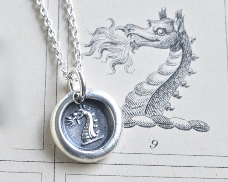fire breathing dragon wax seal necklace