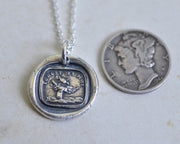 bird with empty nest wax seal necklace - FORGET ME NOT - wax seal jewelry