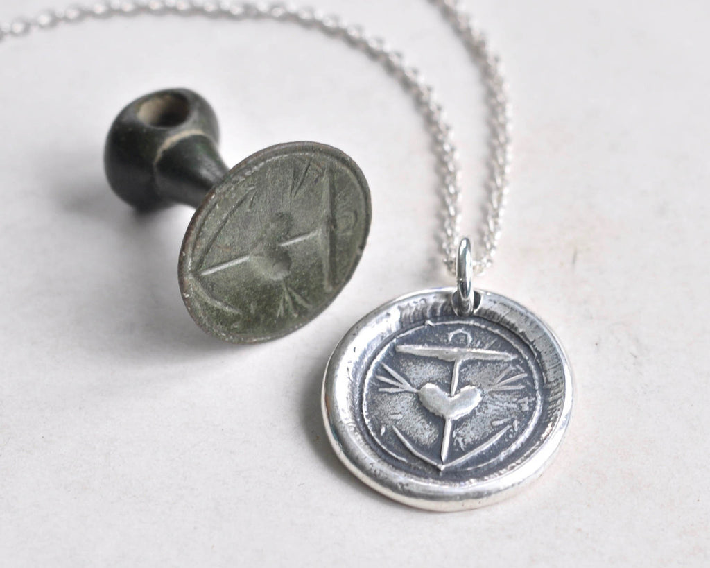 anchor and heart wax seal necklace