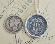 two hands and wings wax seal necklace - soar on the wind - family crest wax seal jewelry