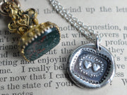 two hearts wax seal necklace - inseparable hearts - wax seal jewelry