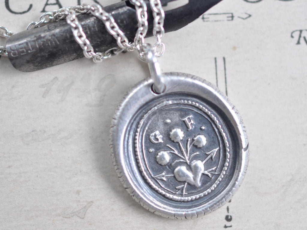 heart and flowers wax seal necklace