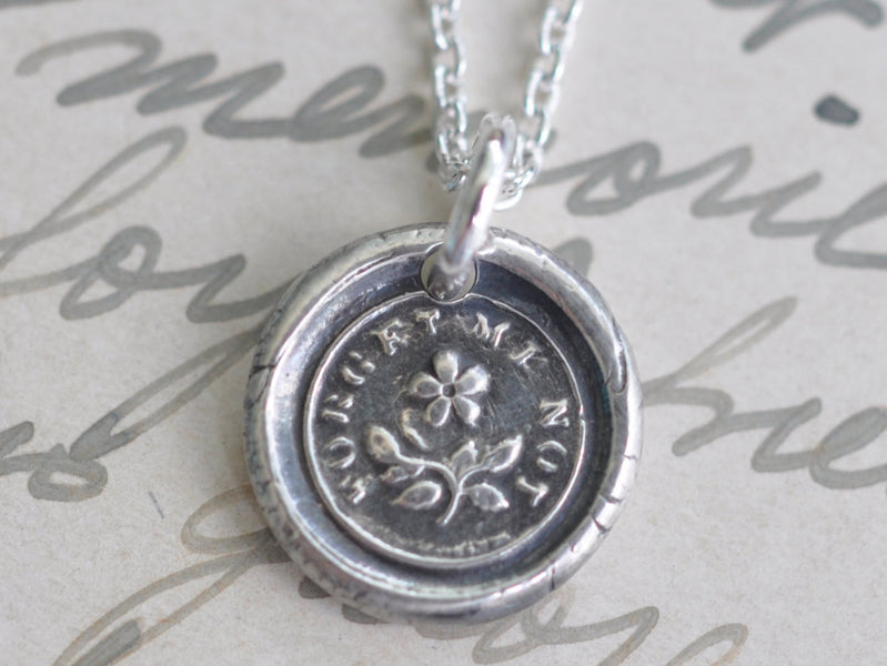 By Effort And Hard Work - Wax offers Seal Necklace - Forget Me Not Flower Antique Wax Seal Jewelry Latin Motto In Silver