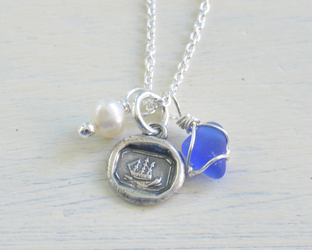 ship wax seal charm necklace