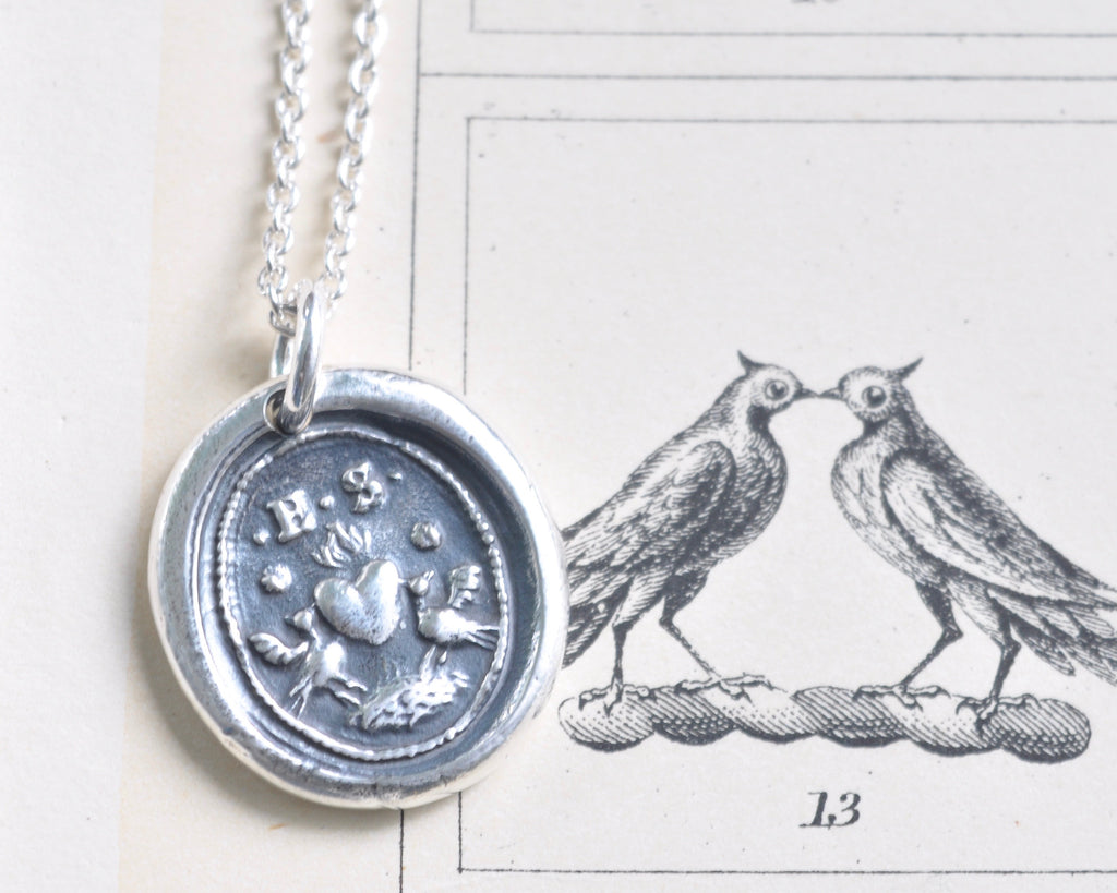 two lovebirds wax seal necklace